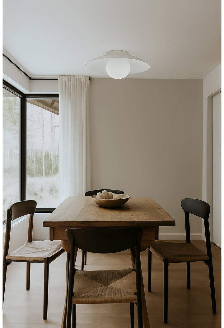 1 Light Flush Mount, Matte Linen W/ Opal Glass
