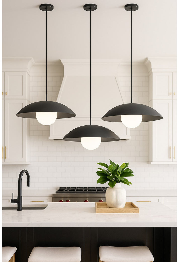 1 Light Pendant, Matte Black W/ Opal Glass