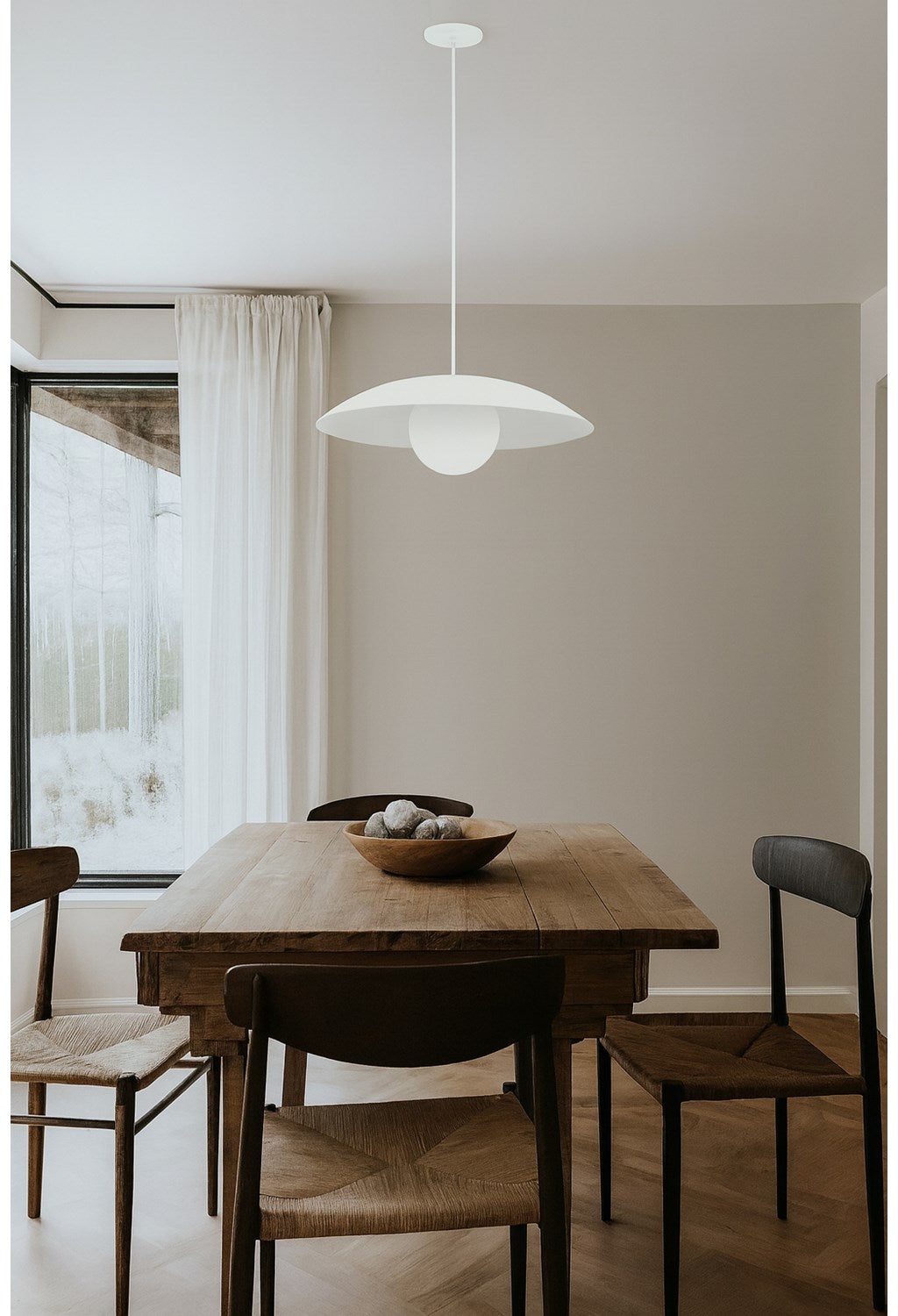 1 Light Pendant, Matte White W/ Opal Glass