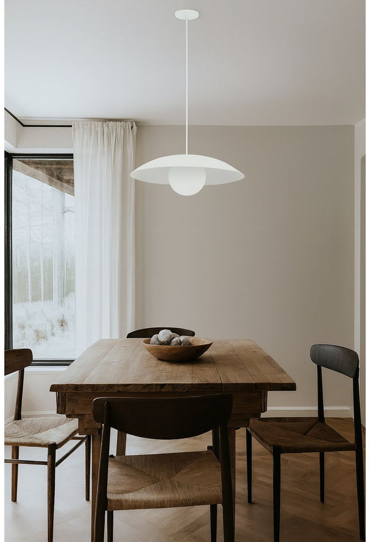 1 Light Pendant, Matte White W/ Opal Glass