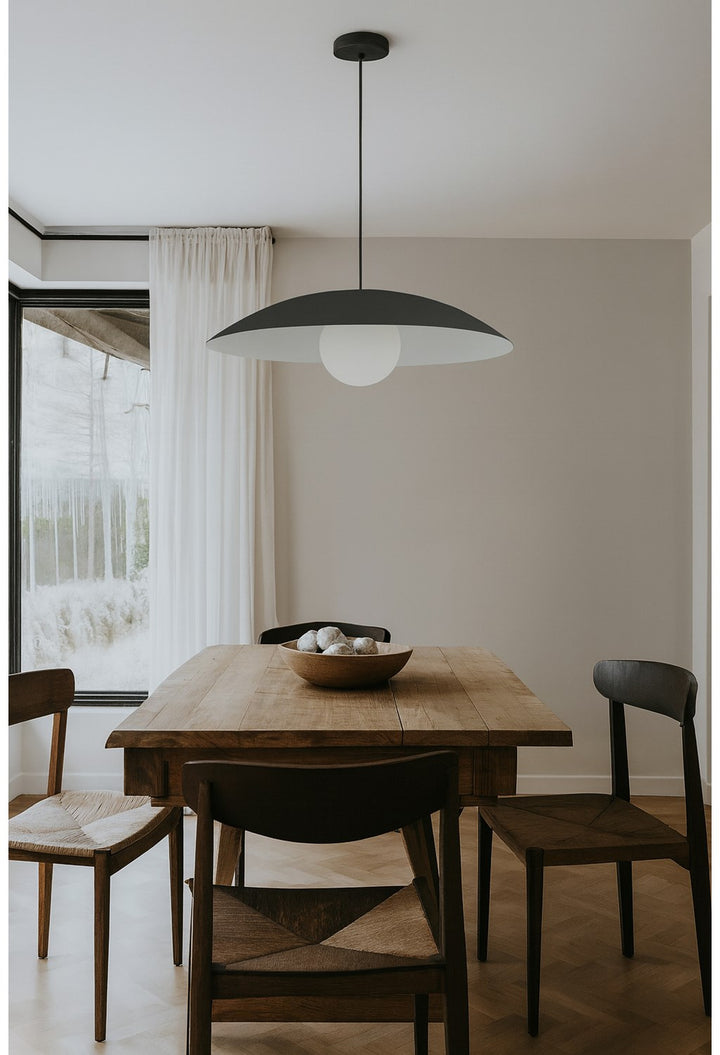 1 Light Pendant, Matte Black W/ Opal Glass