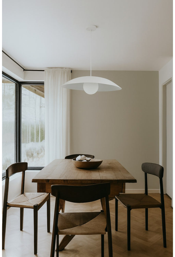 1 Light Pendant, Matte White W/ Opal Glass