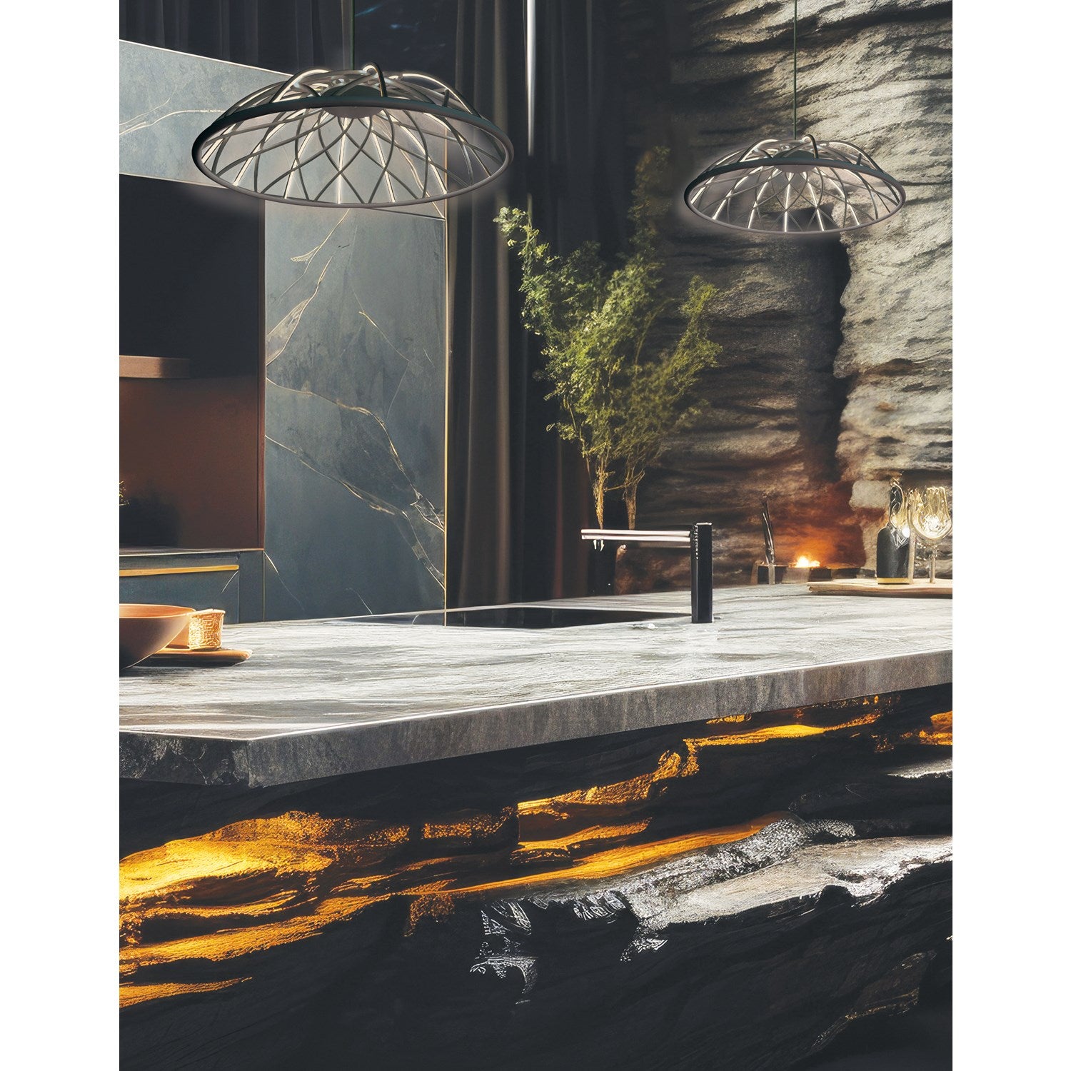 16W Pendant In Matte Black W/ Black Cloth Covered Frame