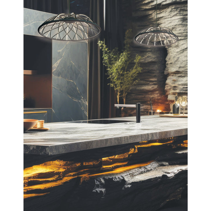 16W Pendant In Matte Black W/ Black Cloth Covered Frame
