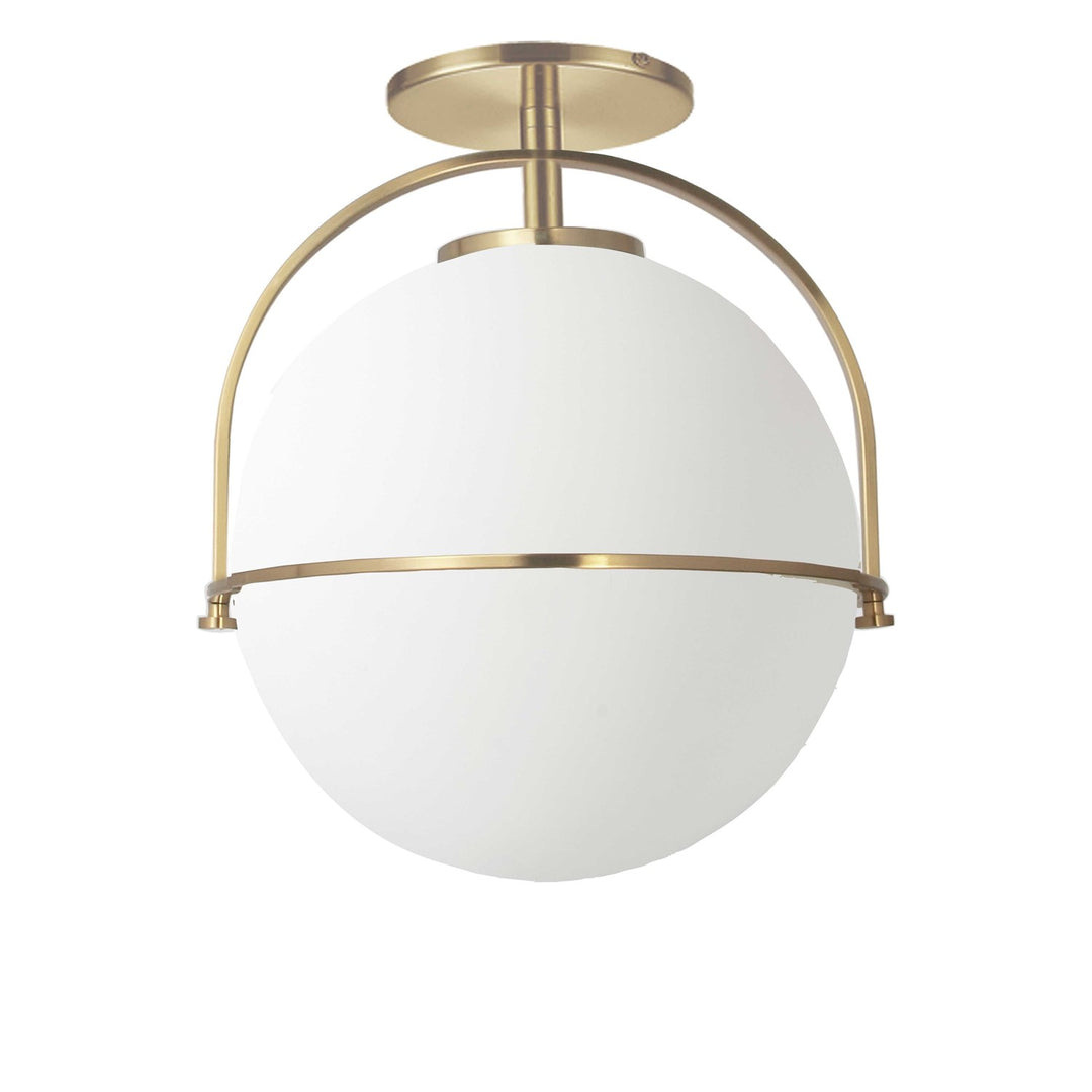 1 Light Incandescent Semi-Flush Aged Brass With White Opal Glass by Dainolite