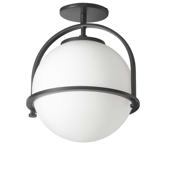 1 Light Incandescent Semi-Flush Matte Black With White Opal Glass by Dainolite