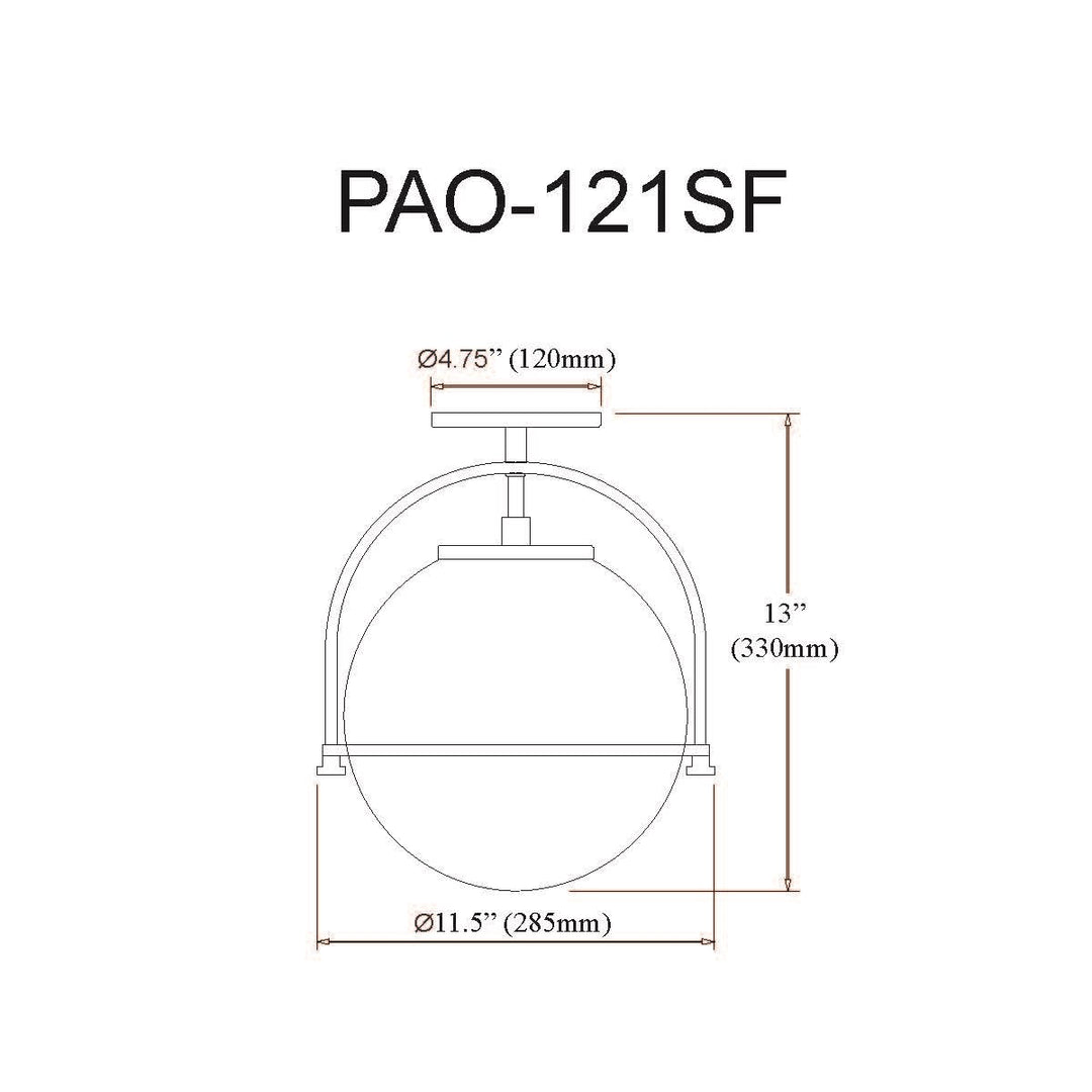 1 Light Incandescent Semi-Flush Matte Black With White Opal Glass