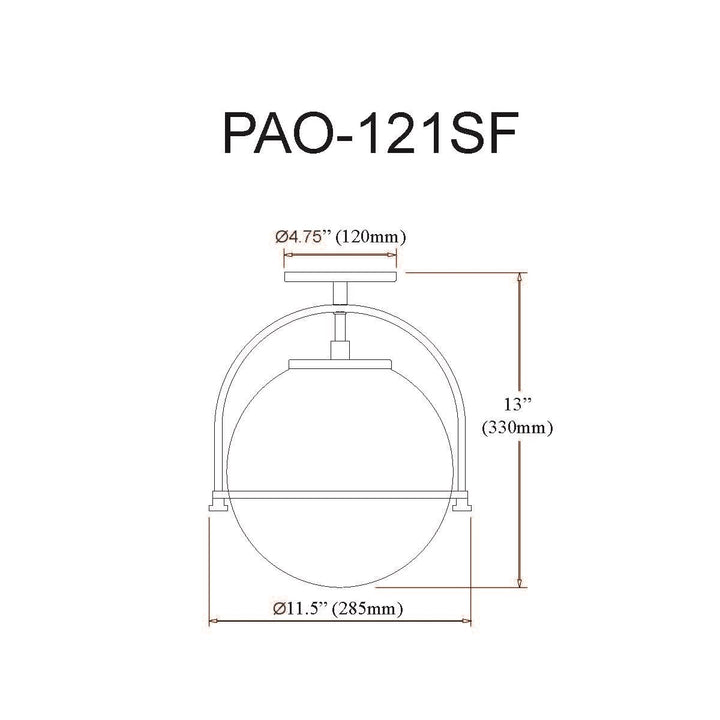 1 Light Incandescent Semi-Flush Matte Black With White Opal Glass