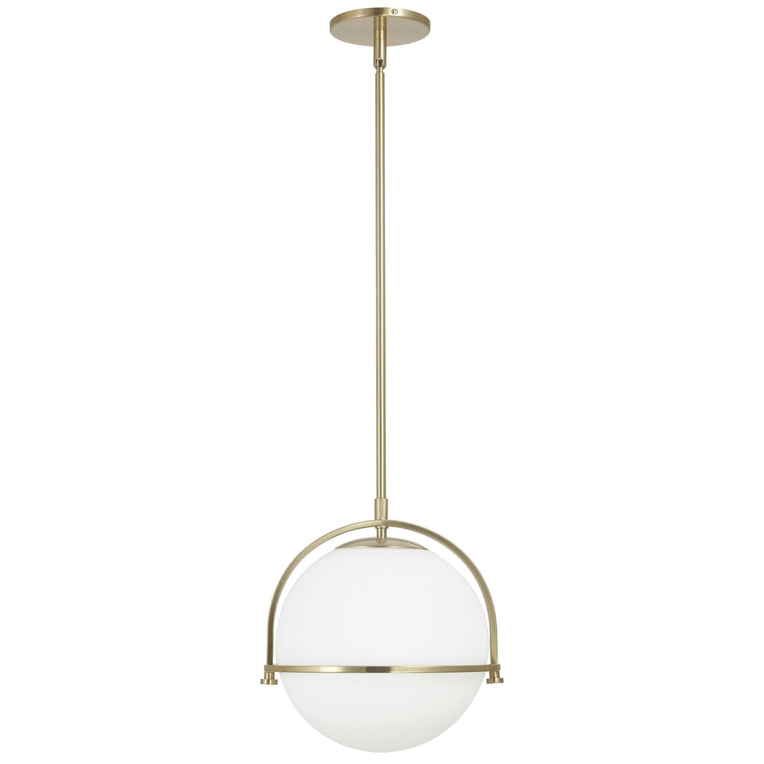 1 Light Incandescent Pendant Aged Brass With White Opal Glass by Dainolite