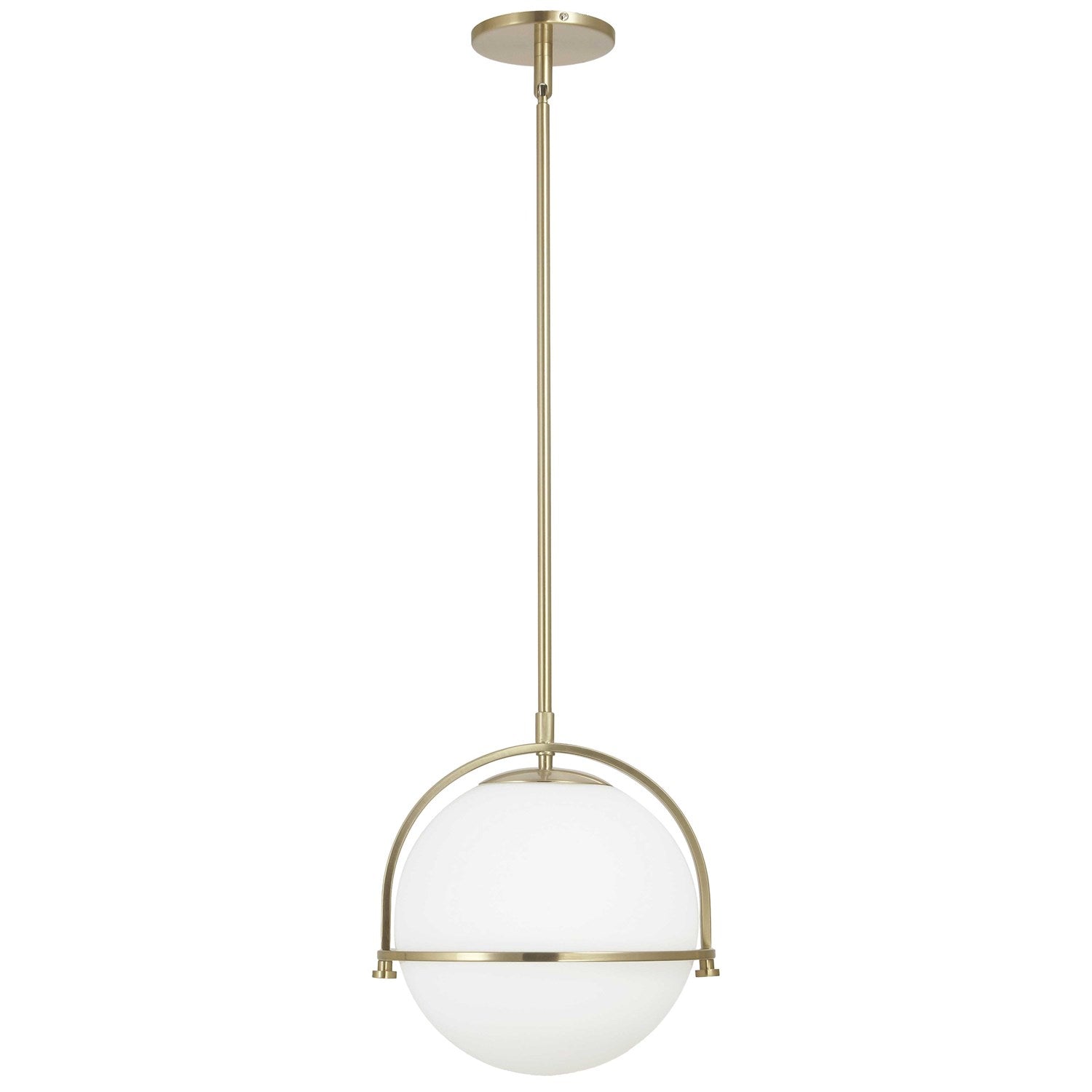 1 Light Incandescent Pendant Aged Brass With White Opal Glass by Dainolite