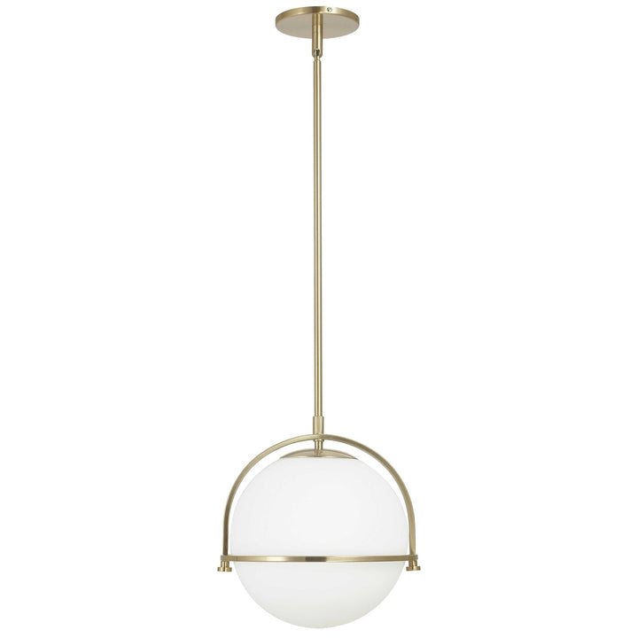 1 Light Incandescent Pendant Aged Brass With White Opal Glass by Dainolite