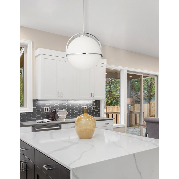 1 Light Incandescent Pendant Polished Chrome With White Opal Glass