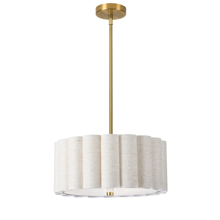 3 Light Aged Brass Pendant W/ Flax Shade by Dainolite