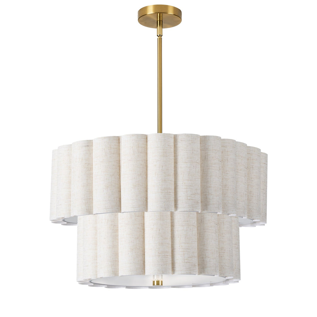4 Light Aged Brass 2 Tier Pendant W/ Flax Scallop Shades by Dainolite