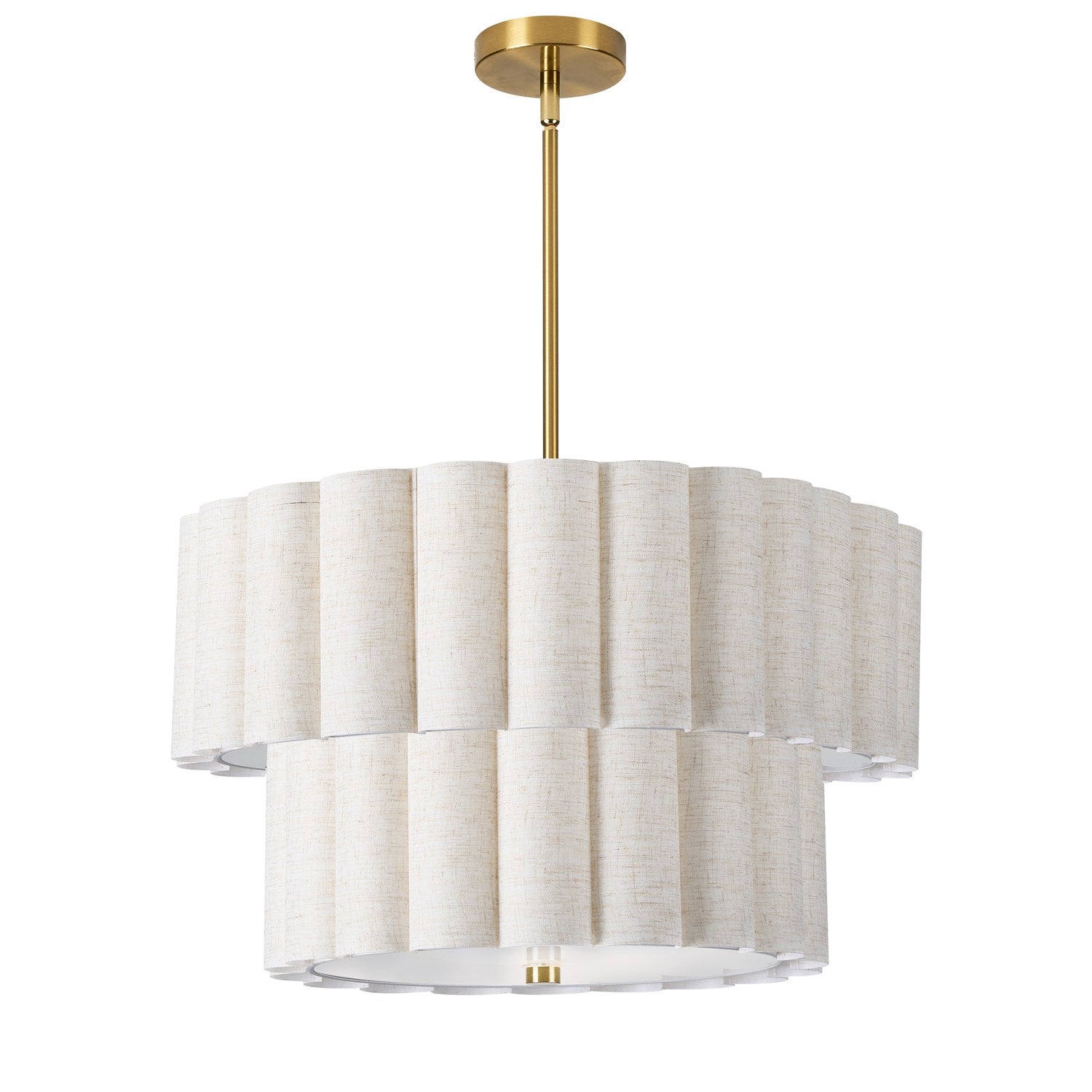 4 Light Aged Brass 2 Tier Pendant W/ Flax Scallop Shades by Dainolite