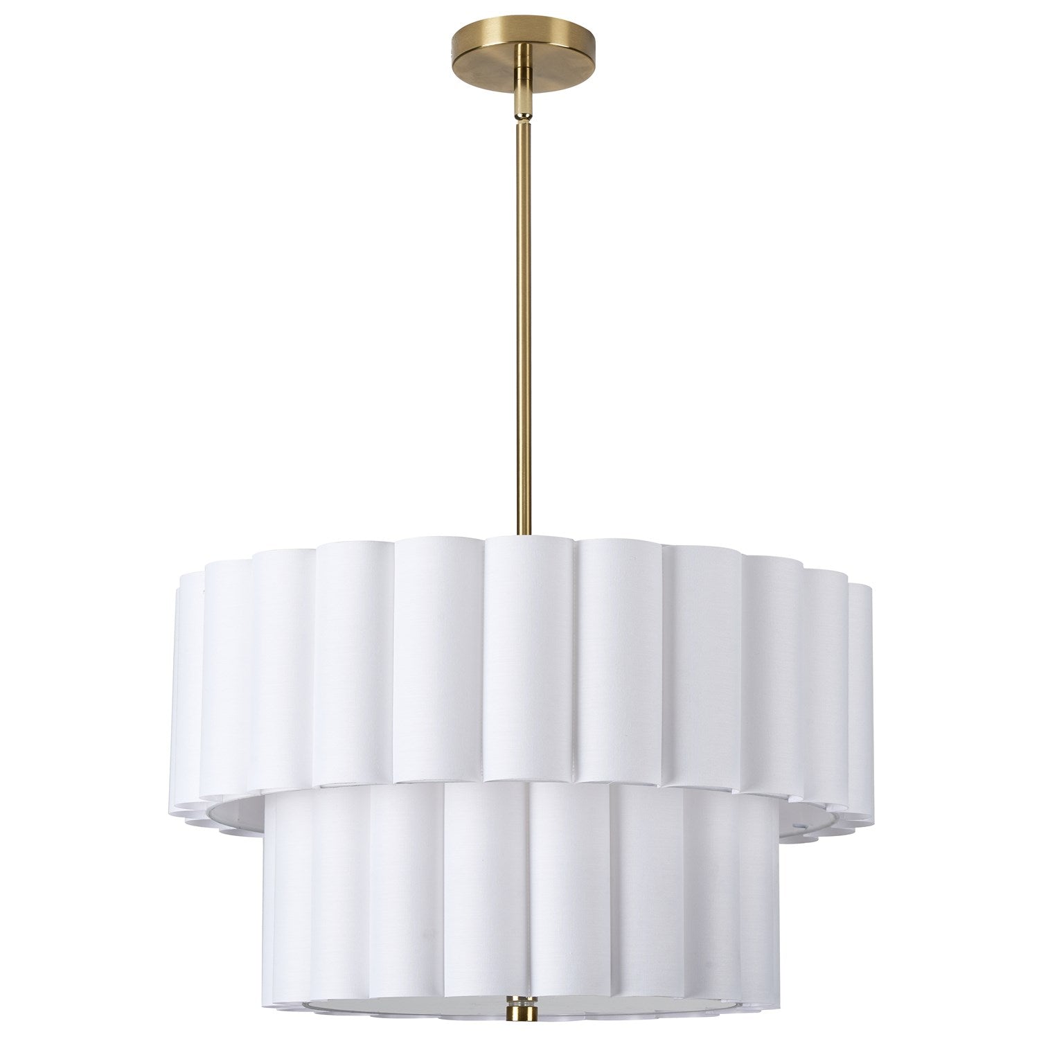 4 Light Aged Brass 2 Tier Pendant W/ White Scallop Shades by Dainolite