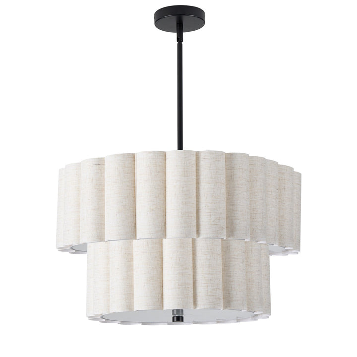 4 Light Matte Black 2 Tier Pendant W/ Flax Scallop Shades by Dainolite
