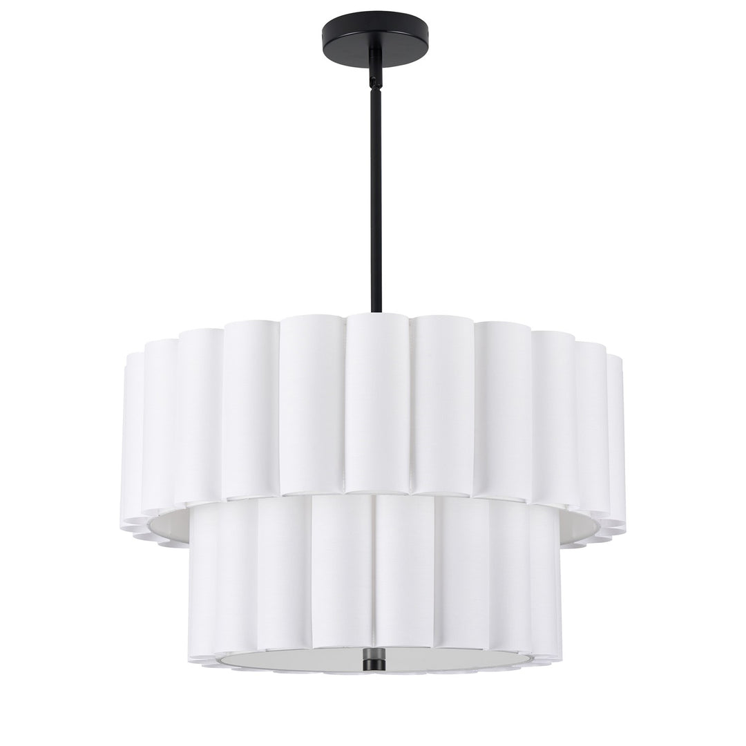 4 Light Matte Black 2 Tier Pendant W/ White Scallop Shades by Dainolite