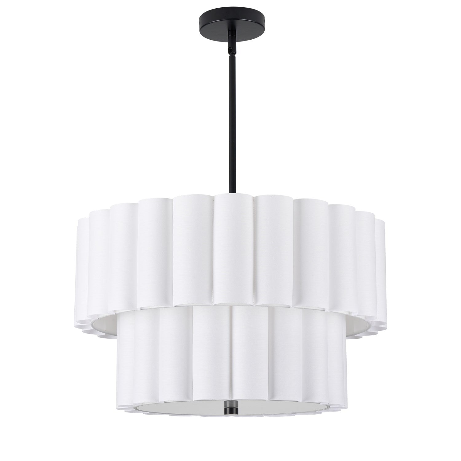 4 Light Matte Black 2 Tier Pendant W/ White Scallop Shades by Dainolite