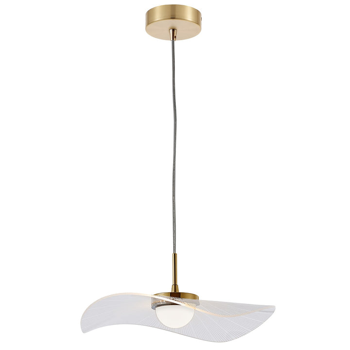 12W Pendant In Aged Brass W/ Clear And White Pinstripe Acrylic by Dainolite