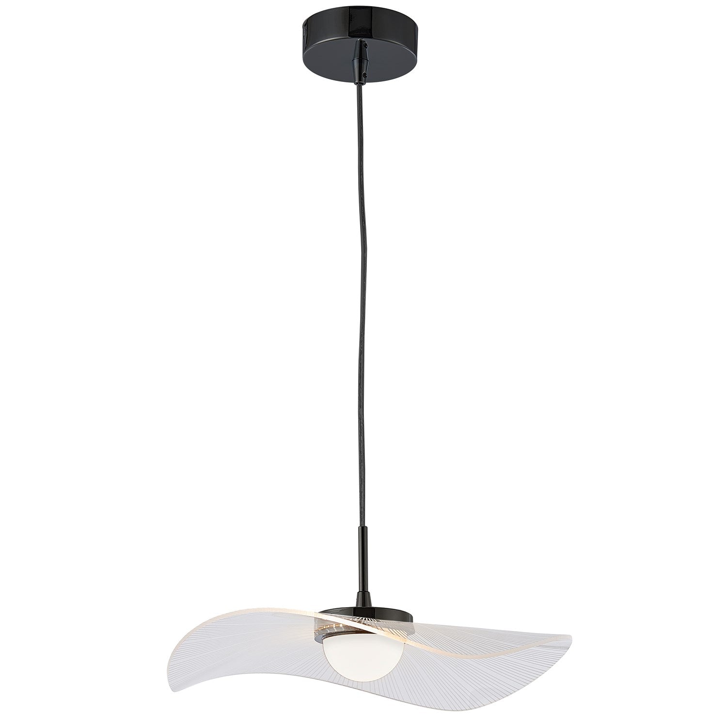 12W Pendant In Matte Black W/ Clear And White Pinstripe Acrylic by Dainolite