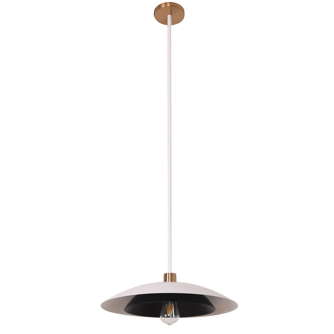 1 Light Pendant In Aged Brass W/ Matte White & Matte Black Metal Shade by Dainolite