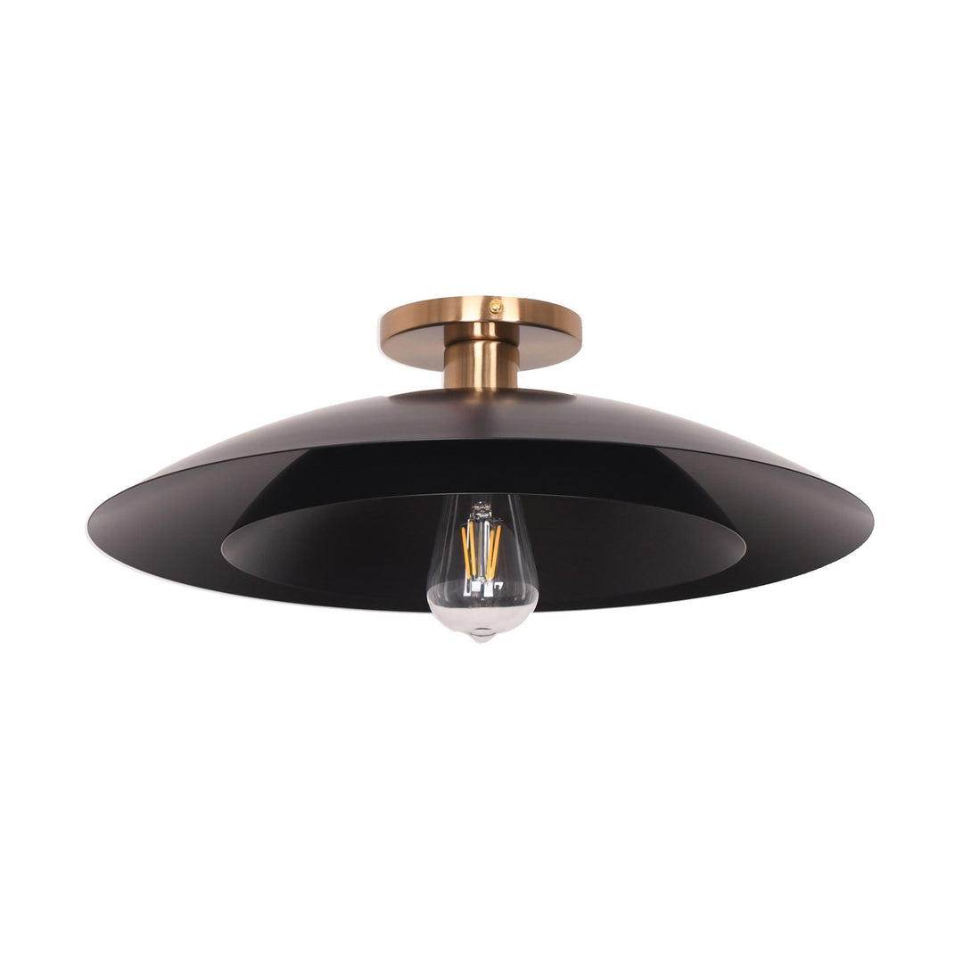 1 Light Semi-Flush Mount In Aged Brass W/ Matte Black Metal Shade by Dainolite