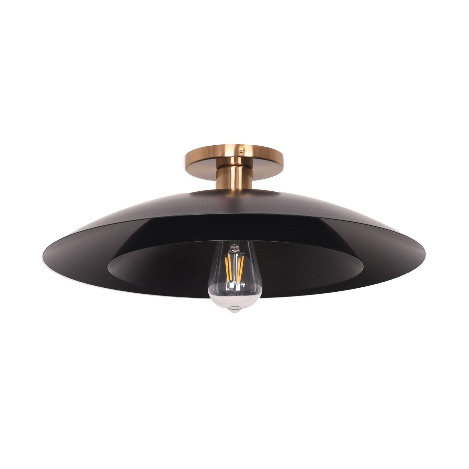 1 Light Semi-Flush Mount In Aged Brass W/ Matte Black Metal Shade by Dainolite