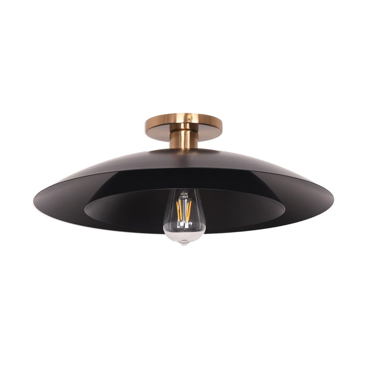 1 Light Semi-Flush Mount In Aged Brass W/ Matte Black Metal Shade by Dainolite