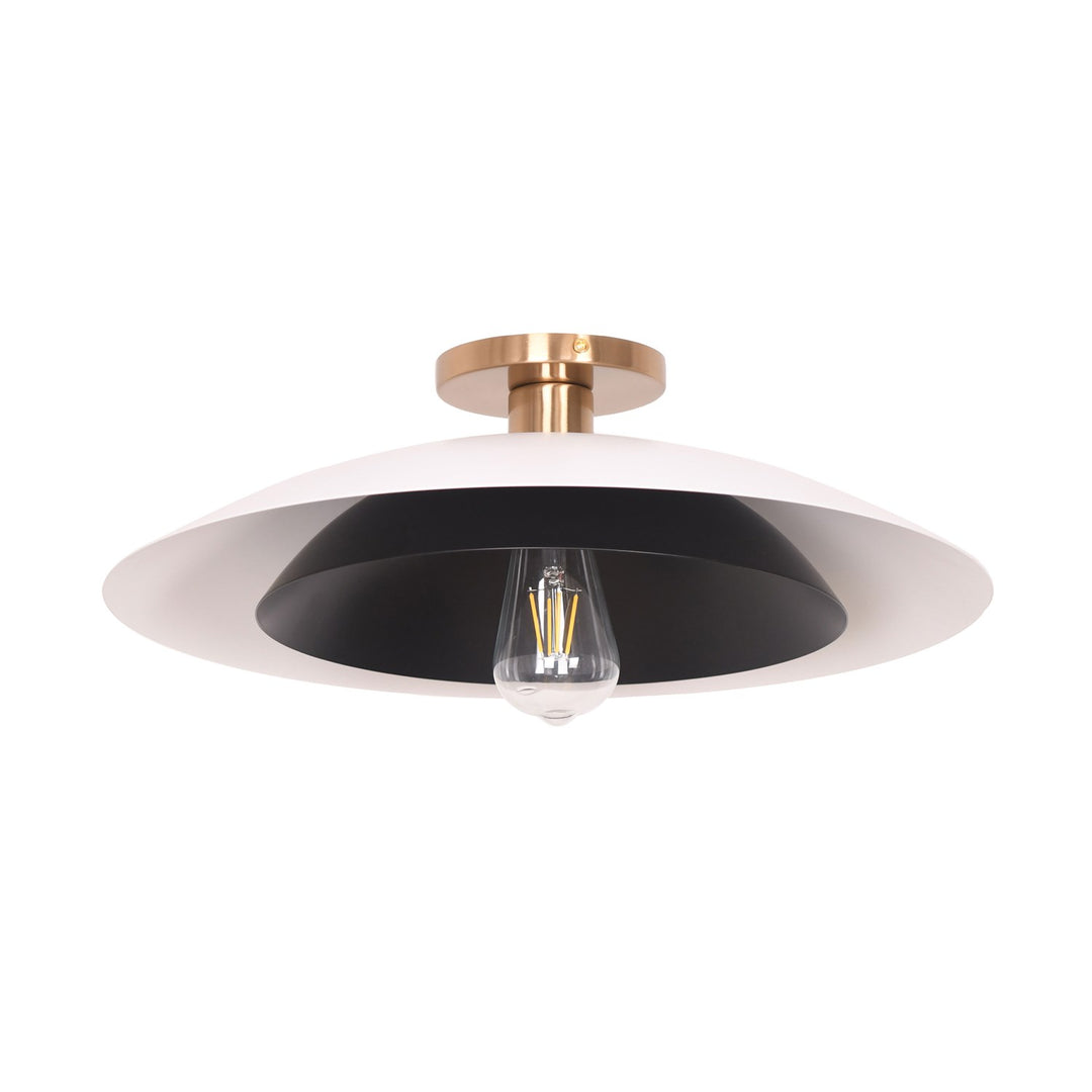 1 Light Semi-Flush Mount In Aged Brass W/ Matte White & Matte Black Metal Shade by Dainolite