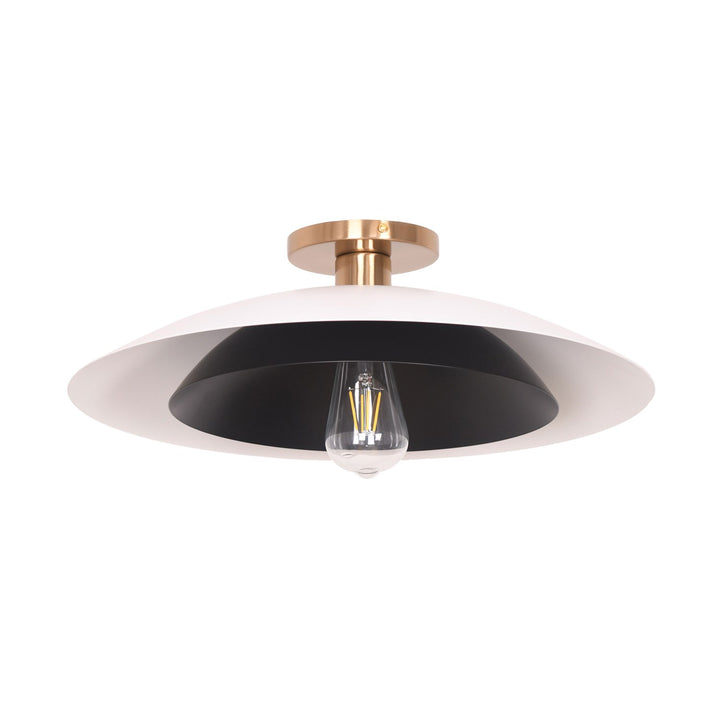 1 Light Semi-Flush Mount In Aged Brass W/ Matte White & Matte Black Metal Shade by Dainolite