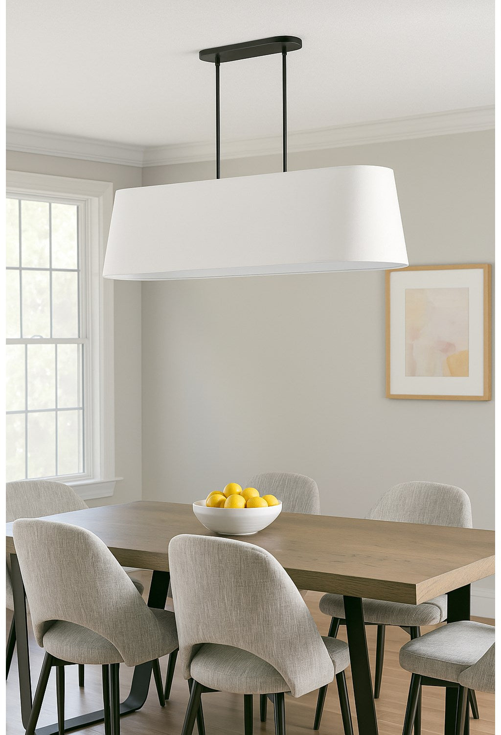 4 Light Horizontal Pendant In Matte Black W/ White Shade