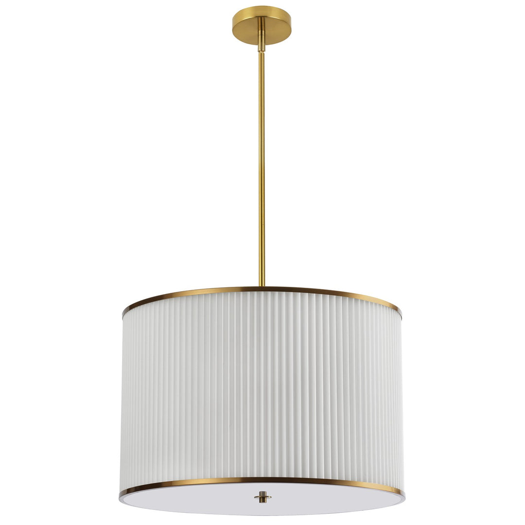 4 Light Incandescent Pendant Aged Brass With White Pleated Shade by Dainolite