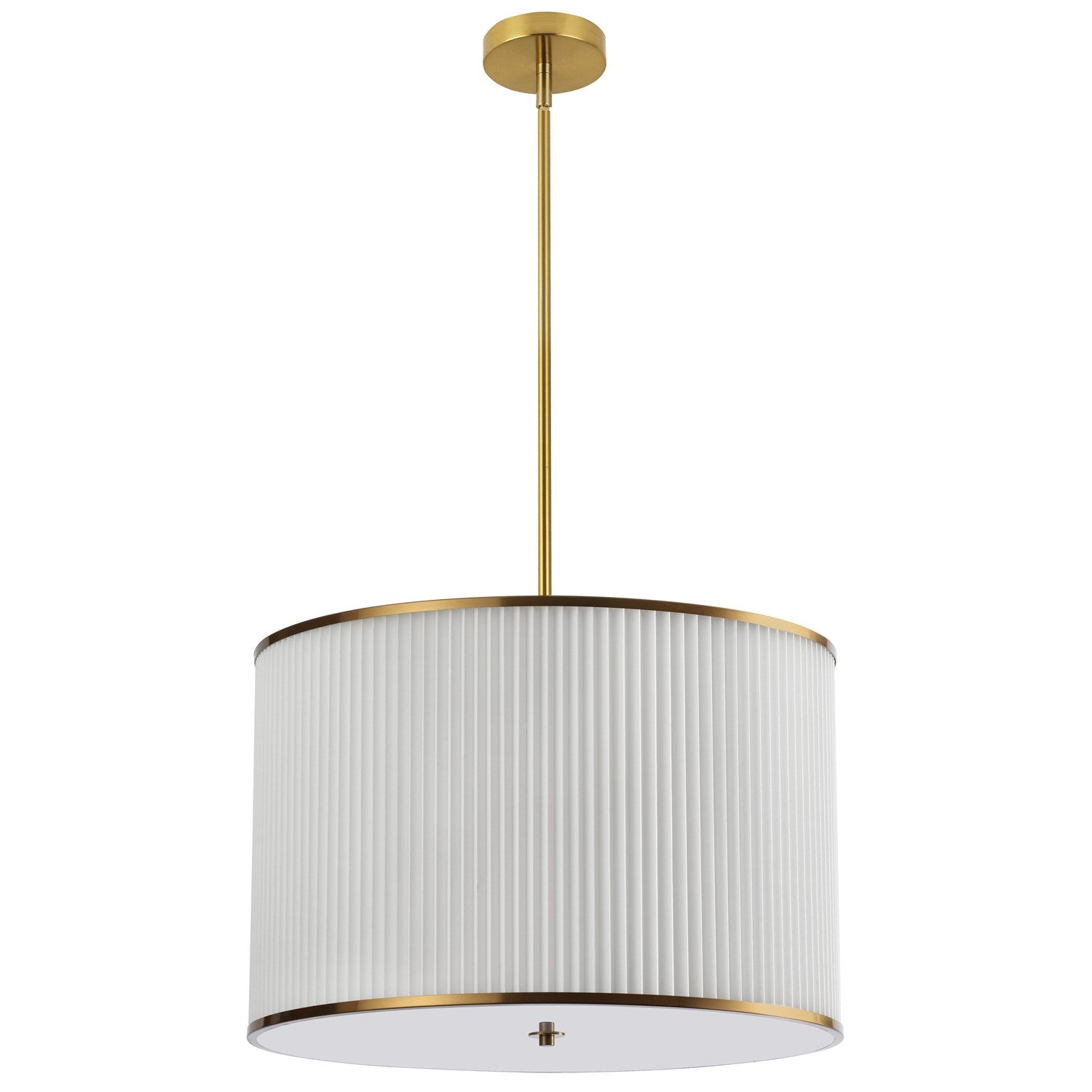 4 Light Incandescent Pendant Aged Brass With White Pleated Shade by Dainolite