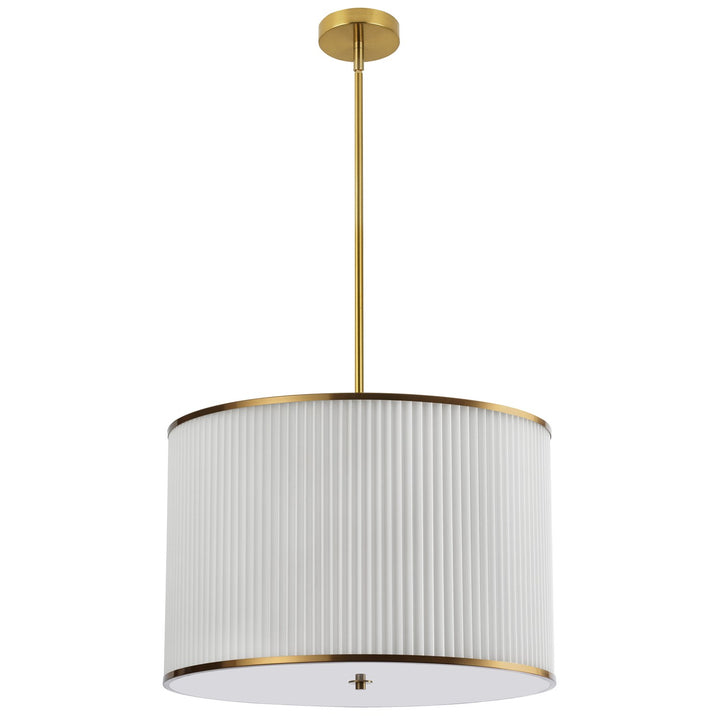 4 Light Incandescent Pendant Aged Brass With White Pleated Shade by Dainolite