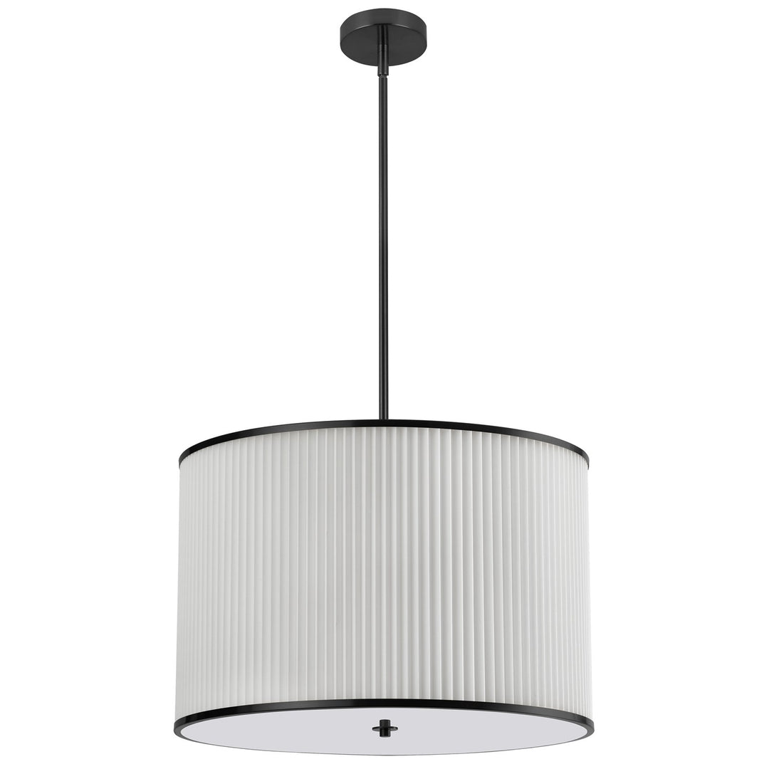 4 Light Incandescent Pendant Matte Black With White Pleated Shade by Dainolite
