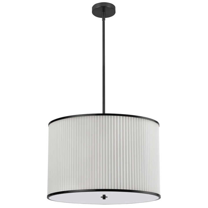 4 Light Incandescent Pendant Matte Black With White Pleated Shade by Dainolite