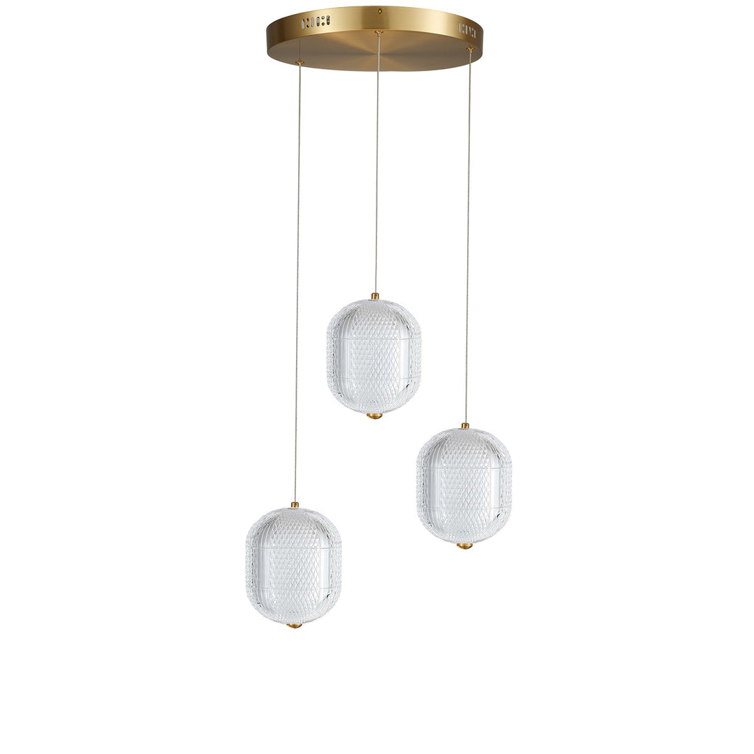 21W Multi Light Pendant In Aged Brass W/ Clear Pattern Acrylic by Dainolite