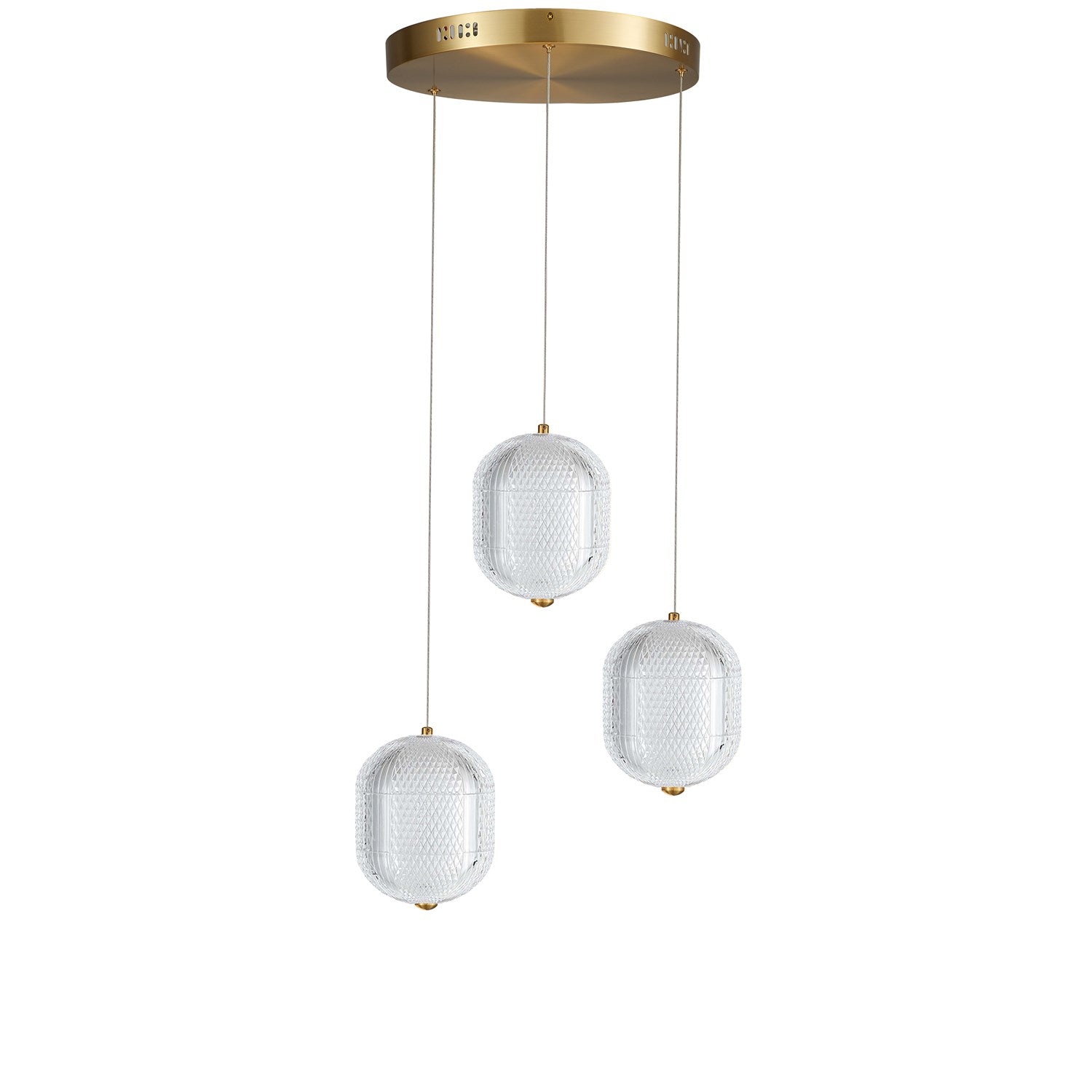 21W Multi Light Pendant In Aged Brass W/ Clear Pattern Acrylic by Dainolite