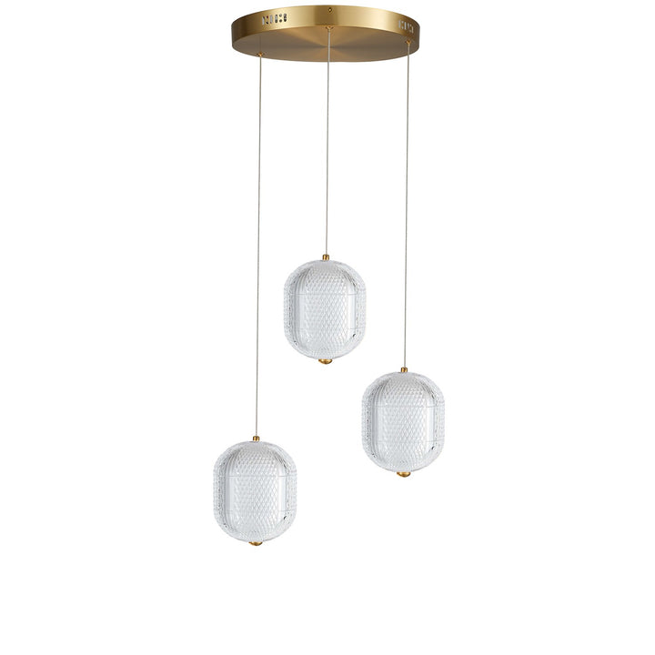 21W Multi Light Pendant In Aged Brass W/ Clear Pattern Acrylic by Dainolite