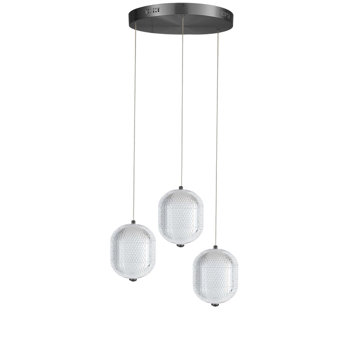 21W Multi Light Pendant In Matte Black W/ Clear Pattern Acrylic by Dainolite