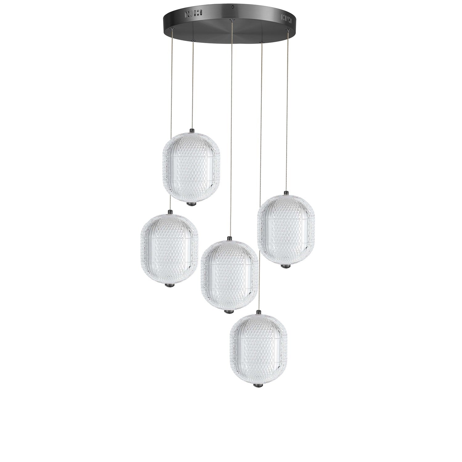 30W Multi Light Pendant In Matte Black W/ Clear Pattern Acrylic by Dainolite