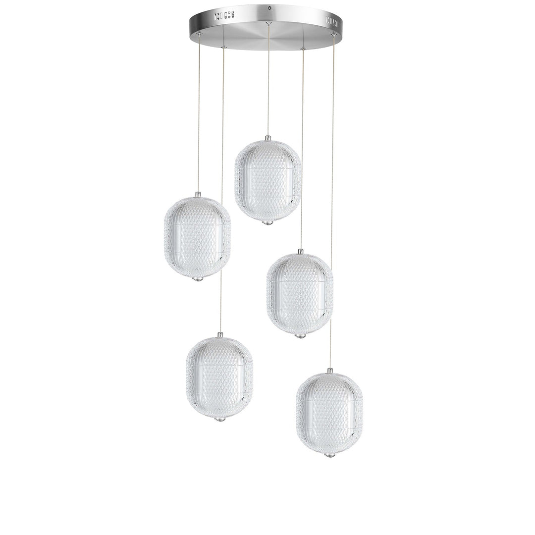 30W Multi Light Pendant In Polished Chrome W/ Clear Pattern Acrylic by Dainolite