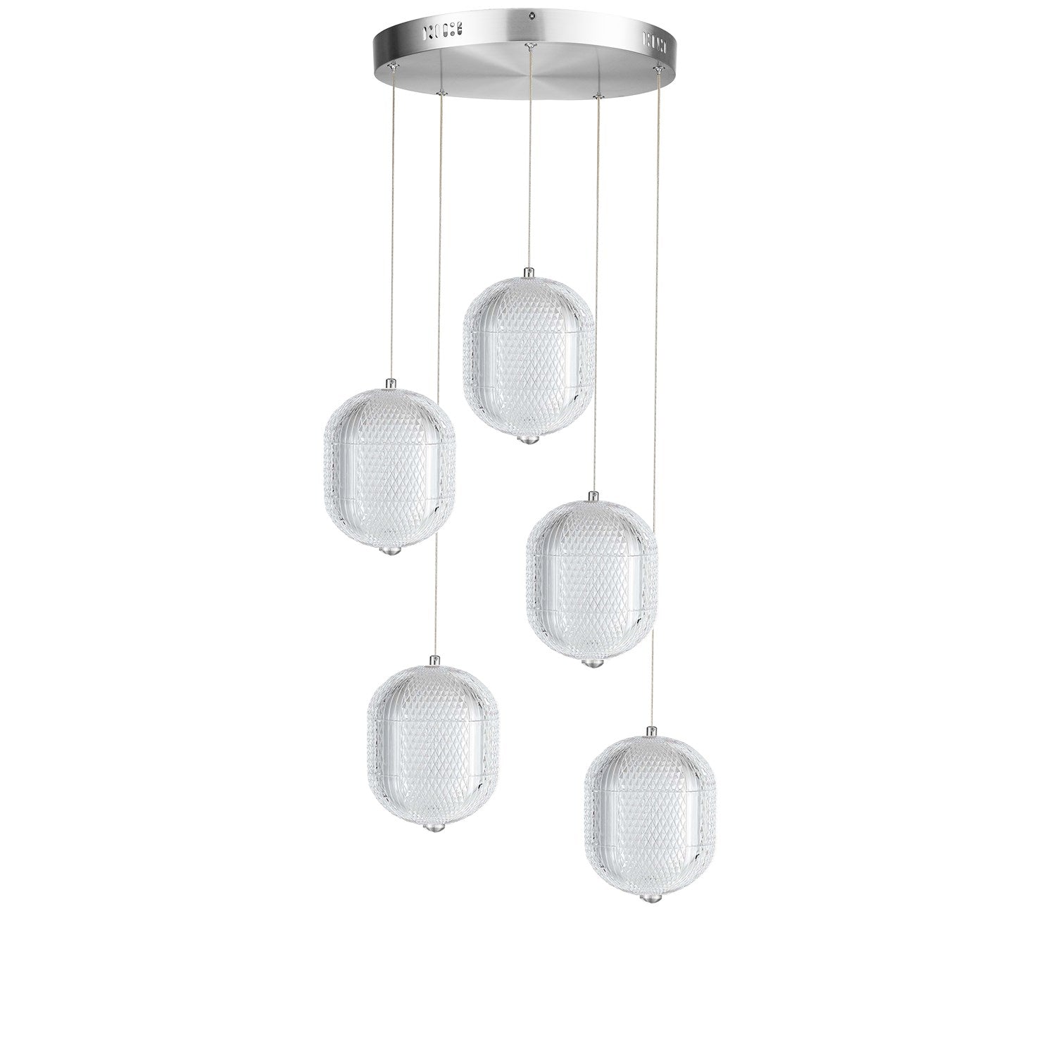 30W Multi Light Pendant In Polished Chrome W/ Clear Pattern Acrylic by Dainolite