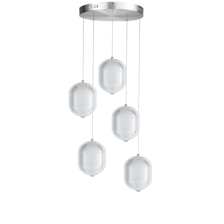 30W Multi Light Pendant In Polished Chrome W/ Clear Pattern Acrylic by Dainolite