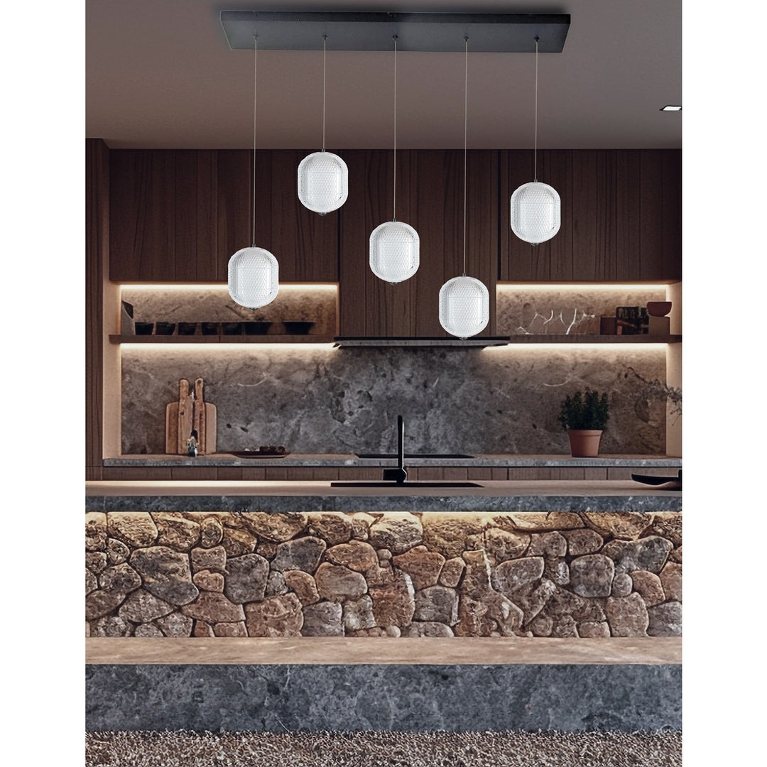 30W Horizontal Pendant In Matte Blak W/ lear Pattern Aryli