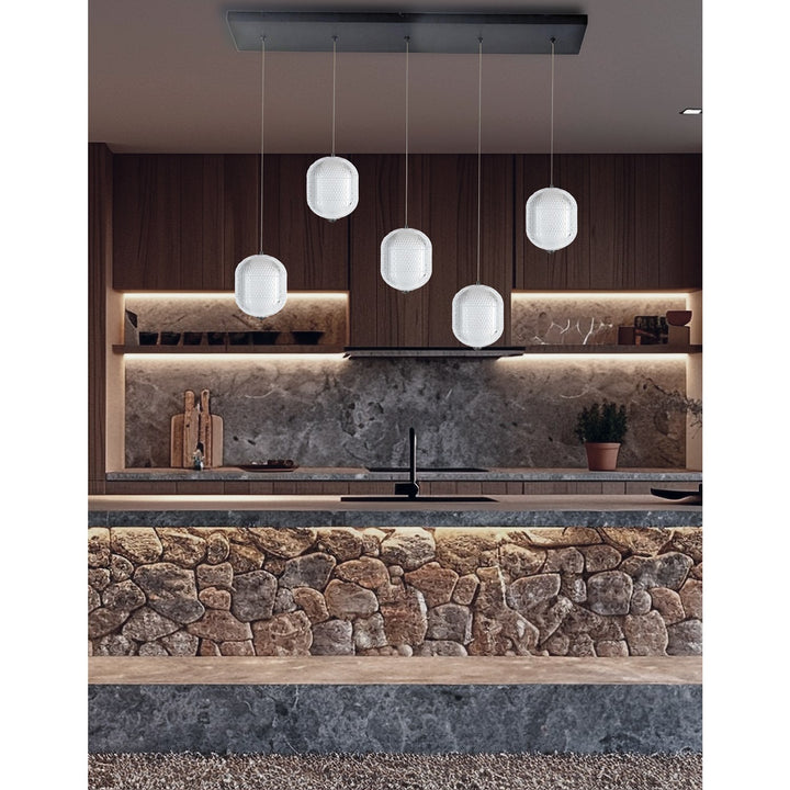 30W Horizontal Pendant In Matte Blak W/ lear Pattern Aryli