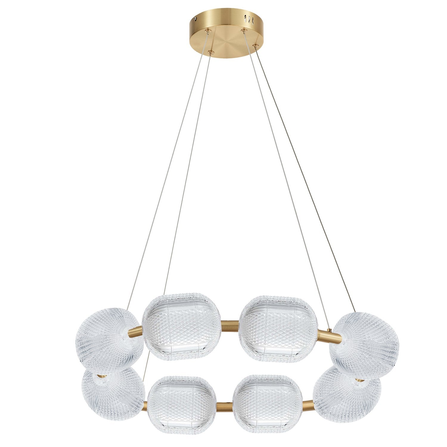 56W Chandelier In Aged Brass W/ Clear Pattern Acrylic by Dainolite