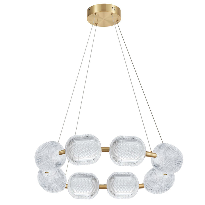 56W Chandelier In Aged Brass W/ Clear Pattern Acrylic by Dainolite