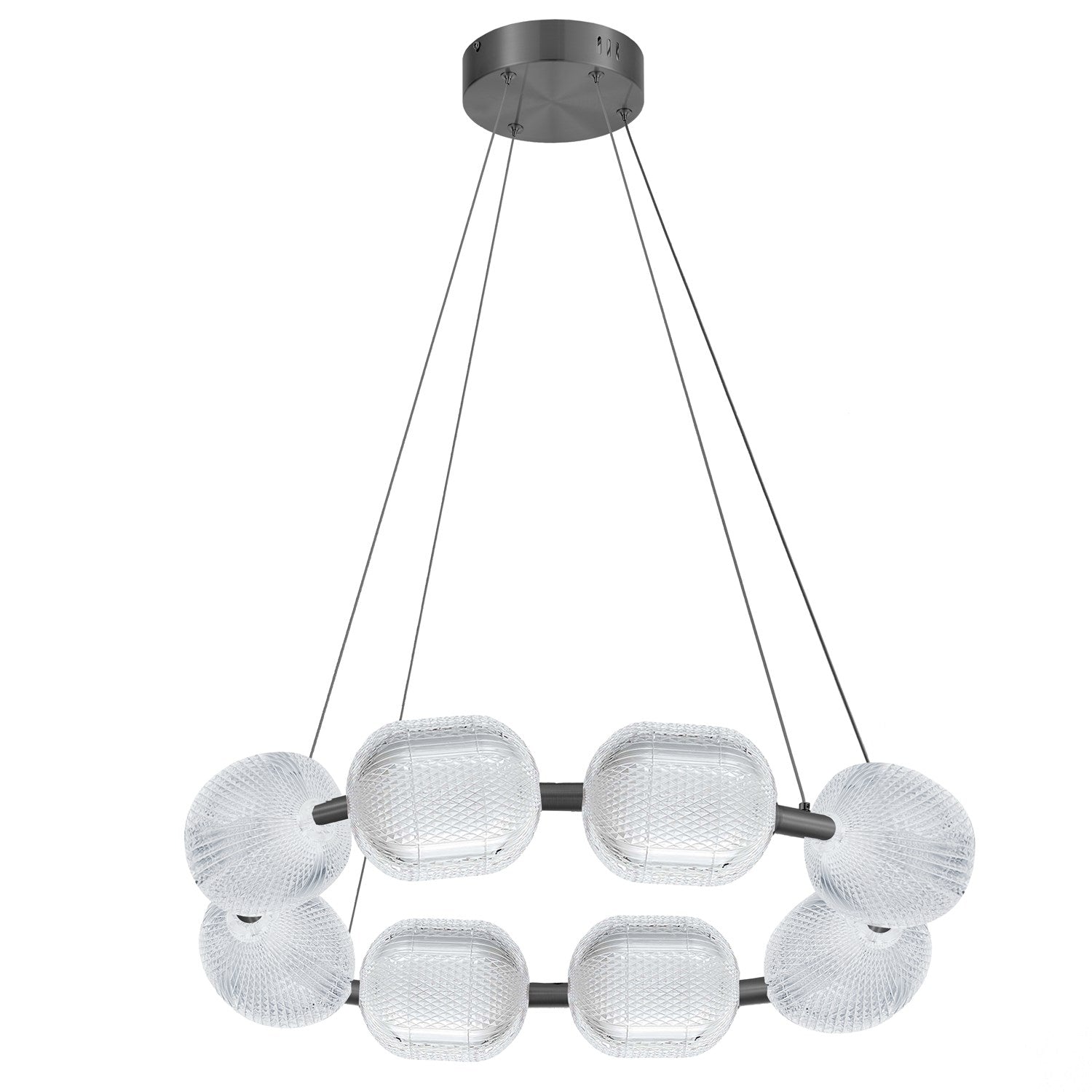 56W Chandelier In Matte Black W/ Clear Pattern Acrylic by Dainolite